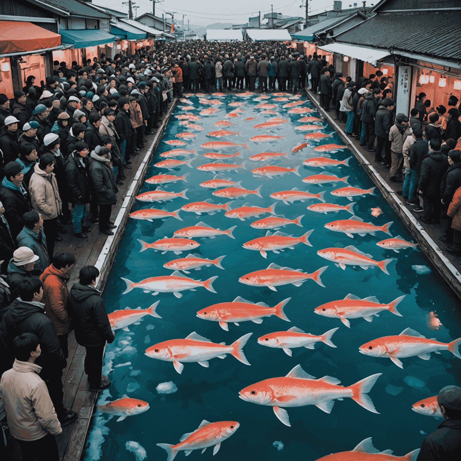 沼津深海魚まつりの様子。珍しい形や色をした深海魚が氷の上に並べられ、多くの人が興味深そうに見ている